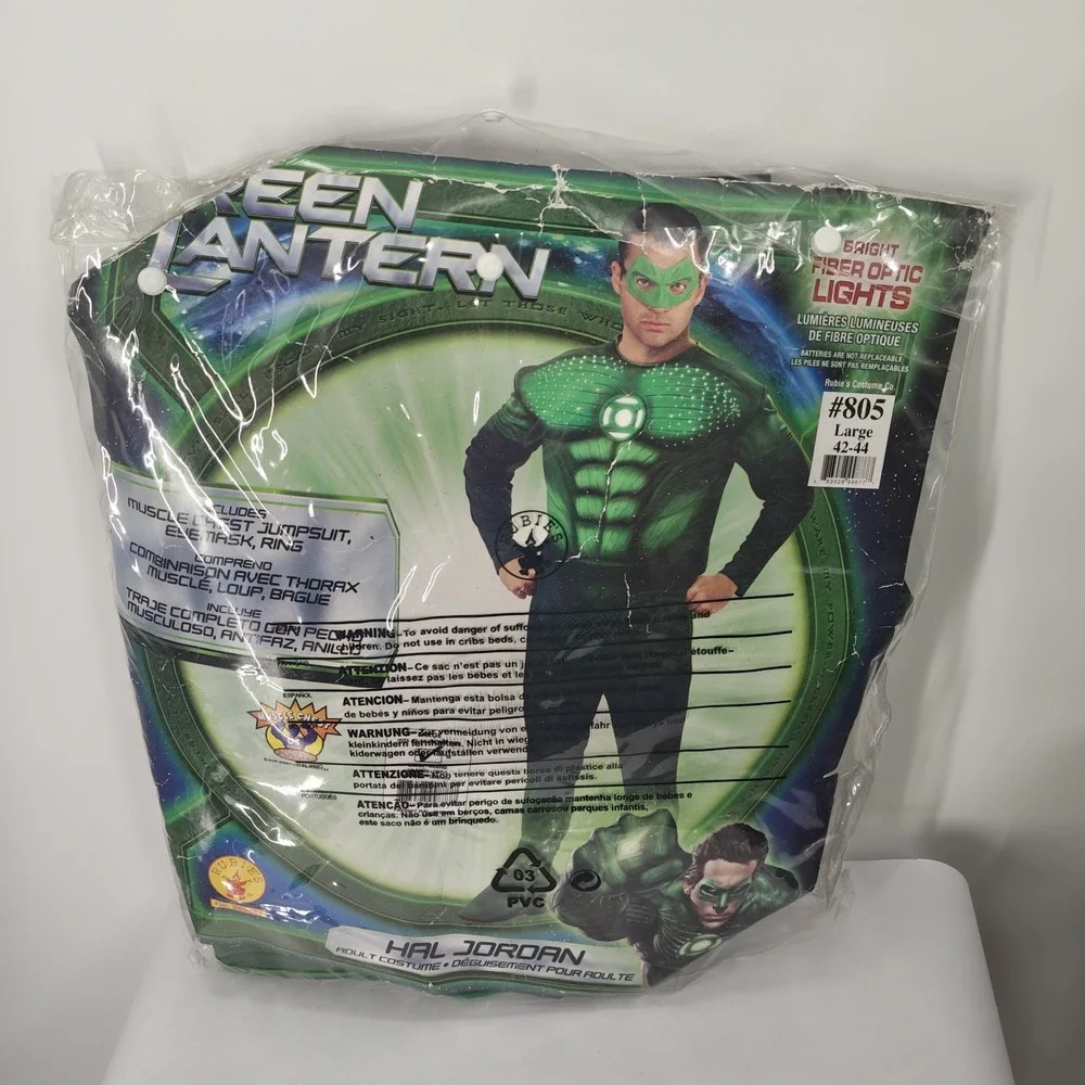 Adult Hal Jordan Green Lantern Costume Size Large 42-44 Muscle Chest Mask Ring